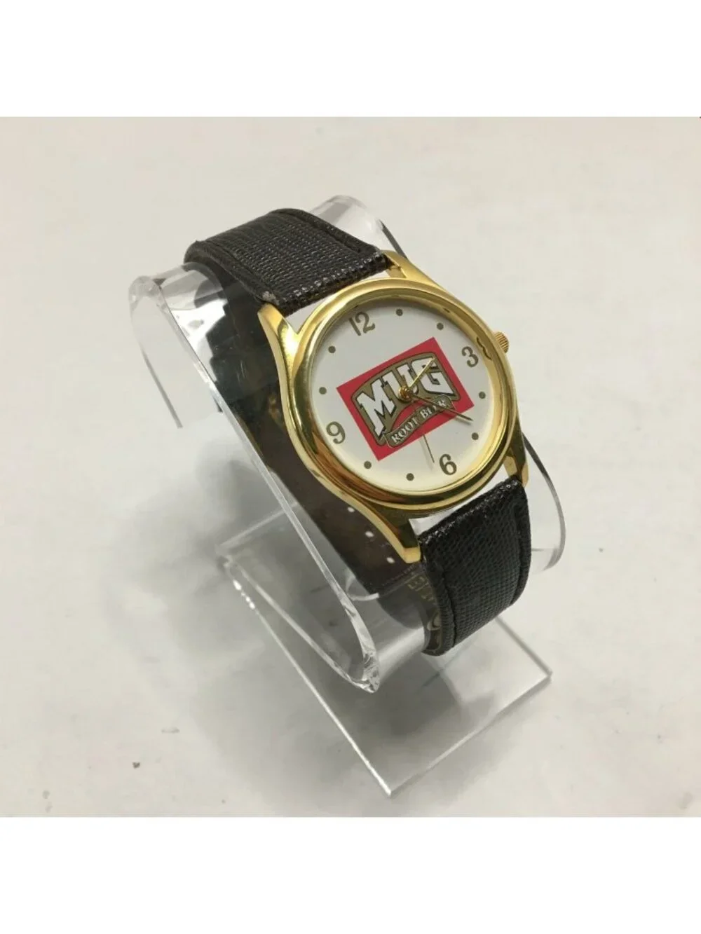 Mug Rootbeer Promotional Watch Gold Tone Leather Band